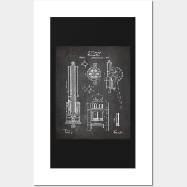 Gatling Machine Gun Patent - Gun Lover Gun Shop Art - Black Chalkboard Wall Art by patentpress